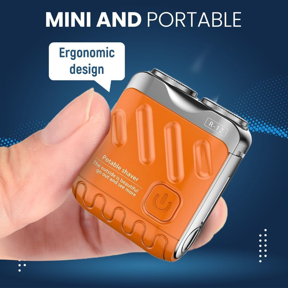 Luggage Electric Shaver, Upgrade Mini Portable Electric Shaver for Men, Beard Shaver Mini and Portable Suitcase Design Portable Razor Traveller Mini Shaving for Men (Orange)