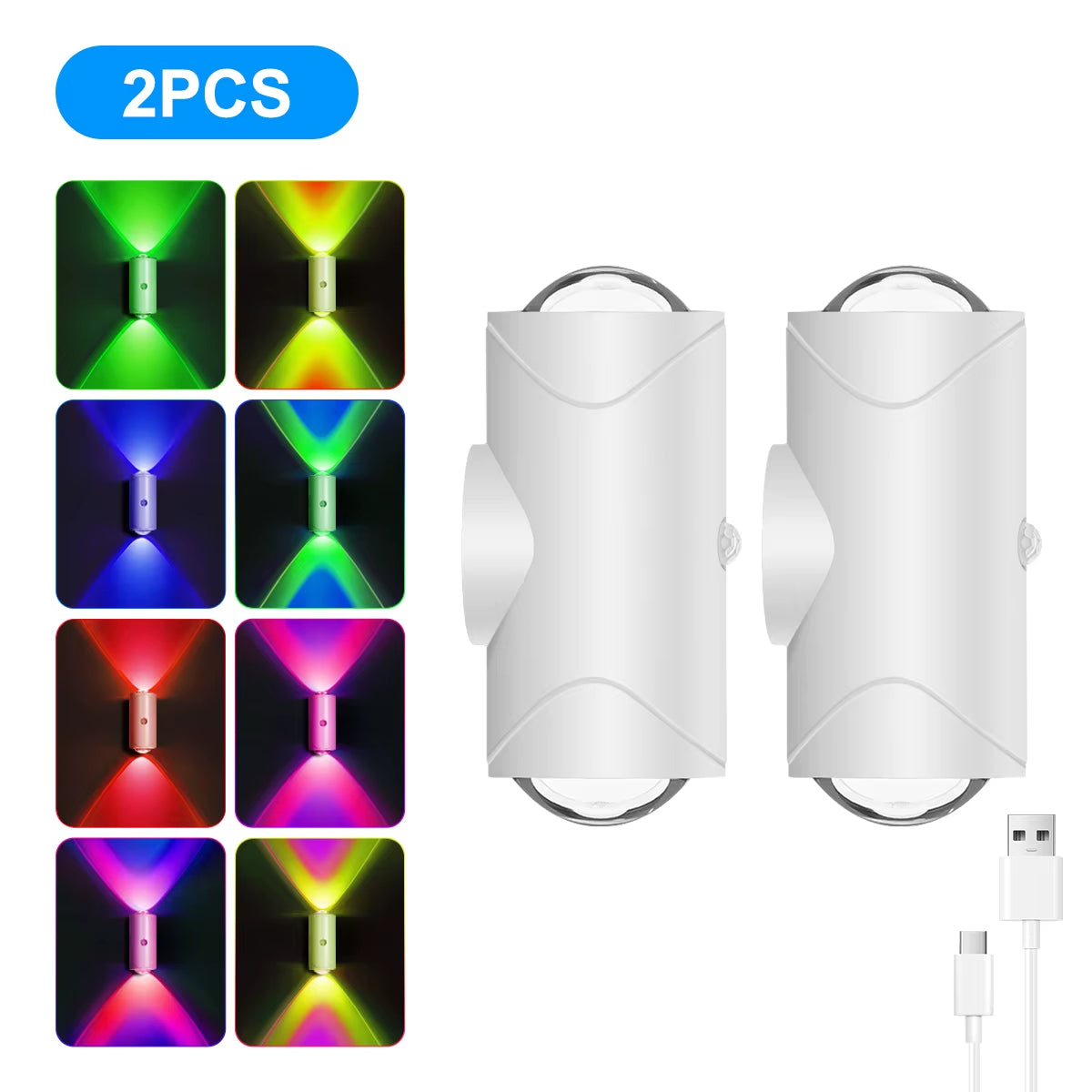 LED Motion Sensor Wall Sconce Lights, 3 Modes, 8 Lighting Colors, USB Rechargeable Magnetic Night Lamp for Bedroom, Bathroom