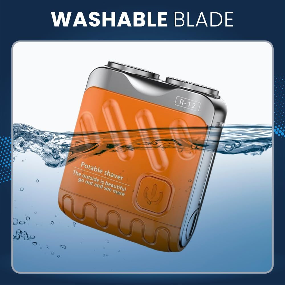Luggage Electric Shaver, Upgrade Mini Portable Electric Shaver for Men, Beard Shaver Mini and Portable Suitcase Design Portable Razor Traveller Mini Shaving for Men (Orange)